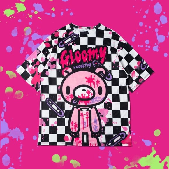 Gloomy Bear Checkered Gloomy Oversized Tee - Picture 1 of 8